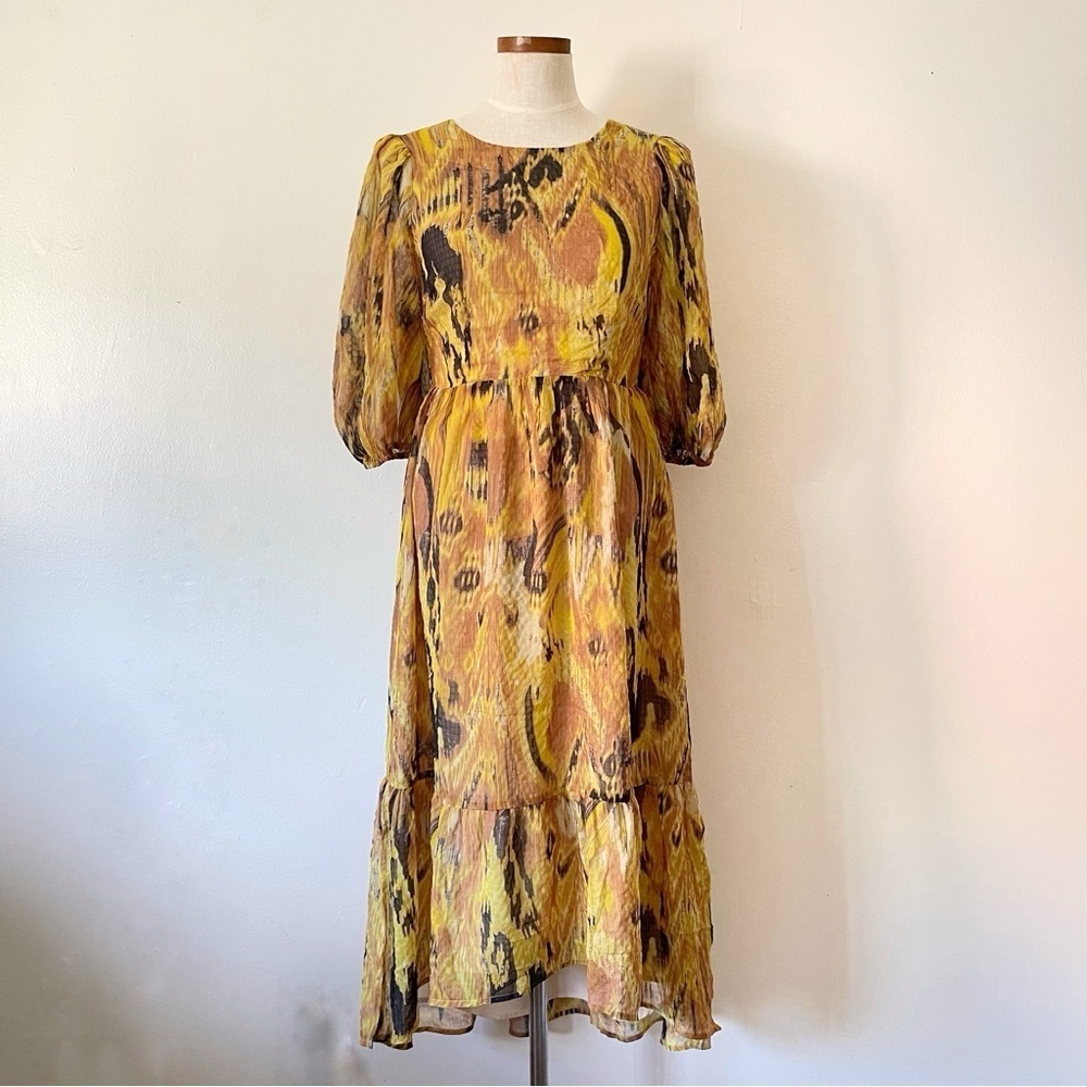Anthropologie Sundays Yellow floral midi dress size Small preowned